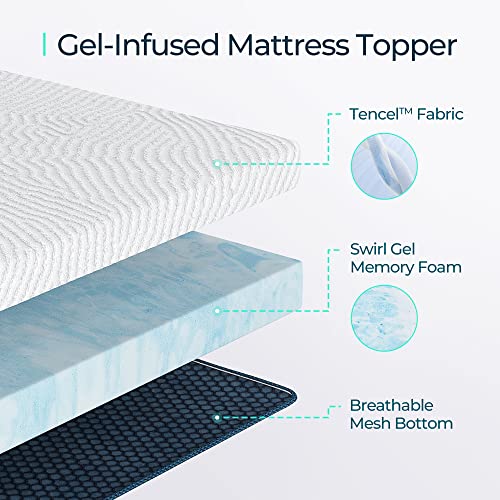LINSY LIVING 3 Inches Twin Memory Foam Mattress Topper, Cooling Gel-Infused Swirl Memory Foam, Soft Bed Topper with Tencel™ Cover, CertiPUR-US and Oeko-TEX Certified, 74" L * 38" W * 3" H LINSY LIVING