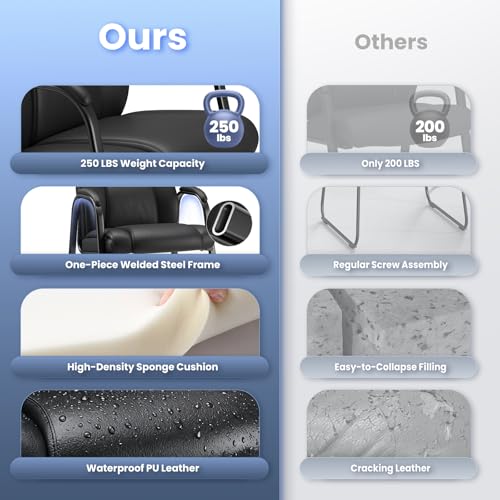 MALOL Office Guest Chair with Armrest, PU Leather Reception Chair for Office & Waiting Room, 250LBS, One-Piece Welded Steel Frame, Sponge Cushion for Long Sitting Comfort – Black,Set of 4