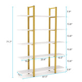 Tribesigns Vintage Industrial 5-Tier Bookshelf - Gold & White Etagere Bookcase 70" H x 47" L Tribesigns