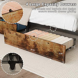 VINGLI Queen Bed Frame with 4 Storage Drawers and Headboard, Metal Platform Panel Bed with Charging Station and RGB LED Lights, No Box Spring Needed, Noise Free, Easy Assembly, Vintage Brown VINGLI