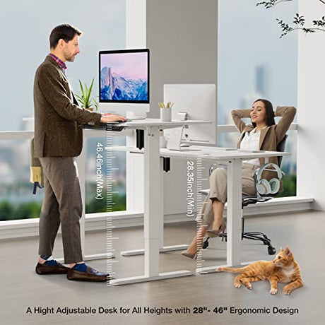 SMUG Standing Desk, 48 x 24 in Electric Height Adjustable Computer Desk for Home Office, Sit Stand up Work Gaming Table with Memory Controller/Headphone Hook, Rising Lift Workstation-White SMUG