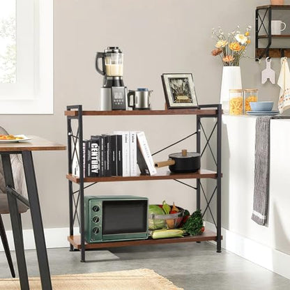 NICECOZY Rustic Industrial 3-Tier Bookshelf with Metal Frame for Small Spaces - WoodArtSupply