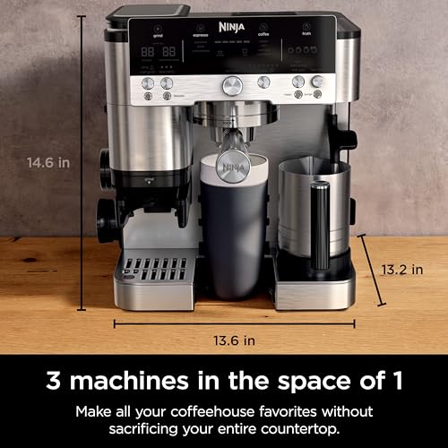 Ninja Espresso Machine, Luxe Café Premier Series, Drip Coffee Maker and Rapid Cold Brew, Integrated Grinder, Assisted Tamper, Hands-Free Frother, for Cappuccinos and Lattes, Dairy or Non-Dairy, ES601 Ninja