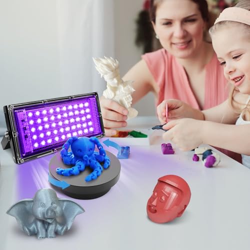 3D Printer UV Resin Curing Light with Turntable 360°Rotating Stand for SLA DLP LCD 3D Printer, Solidify Photosensitive Resin, 405nm UV Resin Affect, DIY Curing Enclosure Auibor