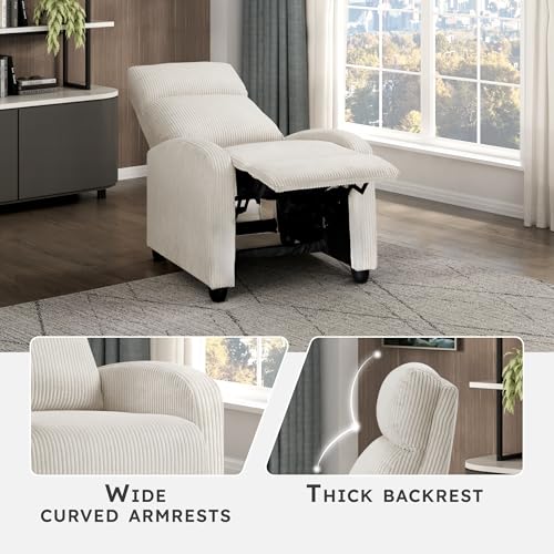 Lexicon Corduroy Pushback Recliner Chair Armchair Push Back Recliner, Solid Wood Frame and Metal Base, Easy Assembly Small Soft Single Sofa Accent Chair for Living Room/Office/Apartment, Beige