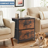 DUMOS Nightstand Small Dresser with 2 Fabric Drawers Side Bedroom End Table Kids Bedside Storage Furniture for 20 inch Tall Night Stand for Closet, Entryway, College Dorm, Rustic Brown DUMOS