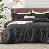 Bedsure Queen Comforter Set - Black Soft Bedding for All Seasons, Cationic Dyed Bed Set, 3 Pieces, 1 Queen Size Comforter (90"x90") and 2 Pillow Shams (20"x26"+2") Bedsure