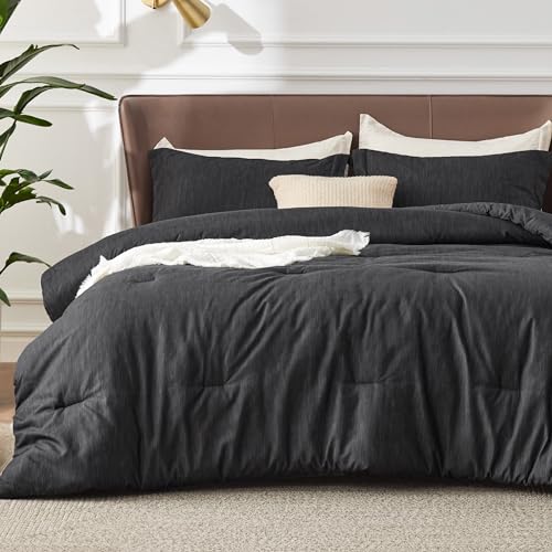 Bedsure Full Comforter Set - Black Soft Bedding for All Seasons, Cationic Dyed Bed Set, 3 Pieces, 1 Full Size Comforter (82"x86") and 2 Pillow Shams (20"x26"+2") Bedsure