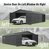 Domi 12x25FT Heavy Duty Outdoor Metal Garage Shed & Carport – Extra Large Lockable Double Door Storage Shelter for Cars, Trucks, Motorcycles, Lawn Equipment (Dark Grey) domi outdoor living