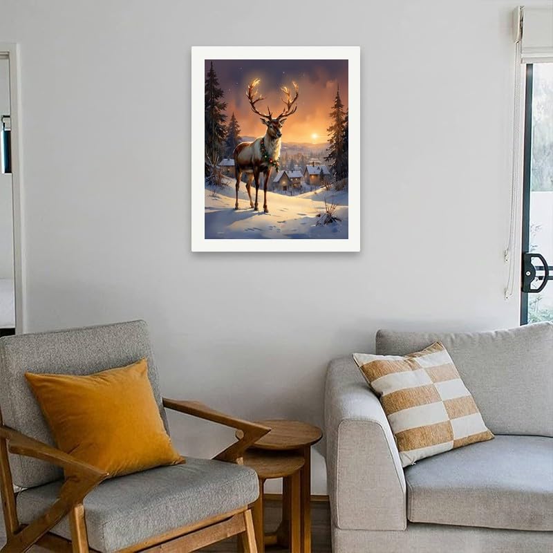 Christmas Reindeer Paint by Numbers Kit for Adults - DIY Winter Deer with Garland Painting on Canvas 16x20In, Acrylic Paint Set, Suitable for Beginners, Art for Home Decoration or Gifts DecorFriday