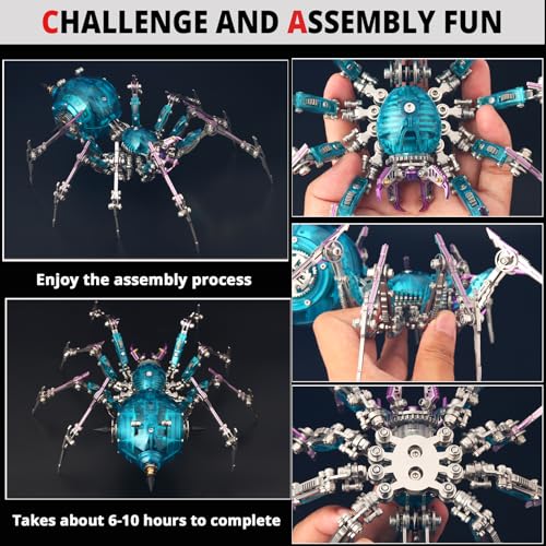 YUEZUDPO 3D Metal Puzzles for Adults, Metal 3D Puzzle DIY 3D Spider 602 Pieces Mechanical Building Kit,3D Model Kits to Build for Birthday Christmas