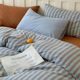 Striped Duvet Cover Set Full, 100% Washed Cotton Vintage Blue Brown Stripes Pattern Printed Comforter Cover, 3 Pieces Breathable Duvet Cover with 2 Pillowcases, Soft Farmhouse Striped Bedding Set LifeTB