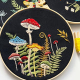 Myfelicity Embroidery Kit with Mushroom Patterns, 3 Hoops, Fabric, Threads, Needles, Instructions (red)