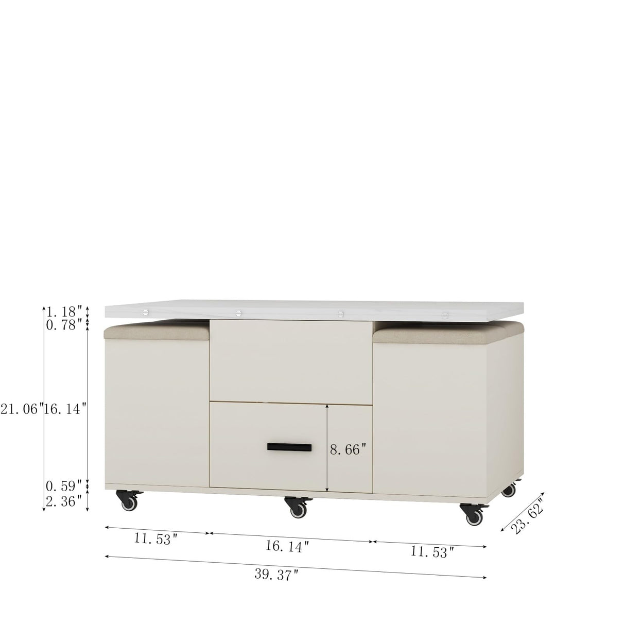 HEIGHYOXP Lift-Up Coffee Table with 4 Stools Set for Living Room Expandable 1 Hidden Storage + 2 Drawers Space Saving Folding Table HEIGHYOXP