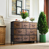 WLIVE 8 Drawer Dresser for Bedroom, Fabric Dresser with Large Storage Drawer Unit for Entryway, Chest of Drawers for Living Room, Rustic Brown WLIVE