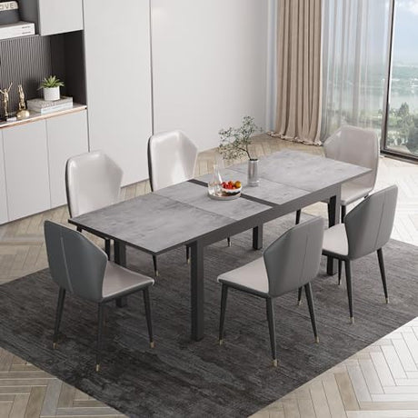 May in Color 92” Dining Room Table for 4-10 People, Large Extendable Dining Table, Rectangular Aluminum Kitchen Table for Living Room, Office Area, Grey May in Color