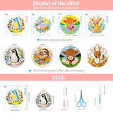 Zhenqing 4-Piece Animal Cross Stitch Kit for Beginners - Complete Set with Pre-Printed 11CT 24x24cm Fabric, Hoop & Tools (Penguin, Sloth, Cow, Deer Designs)(70405)
