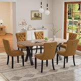 RGZ 71" Mid Century Wood Oval Dining Table Set for 6, Farmhouse Wooden Kitchen Table with 6 Yellow Velvet Tufted Dining Chairs, Oval Dinner Table Set for Apartment, Home, Dining Room RGZ