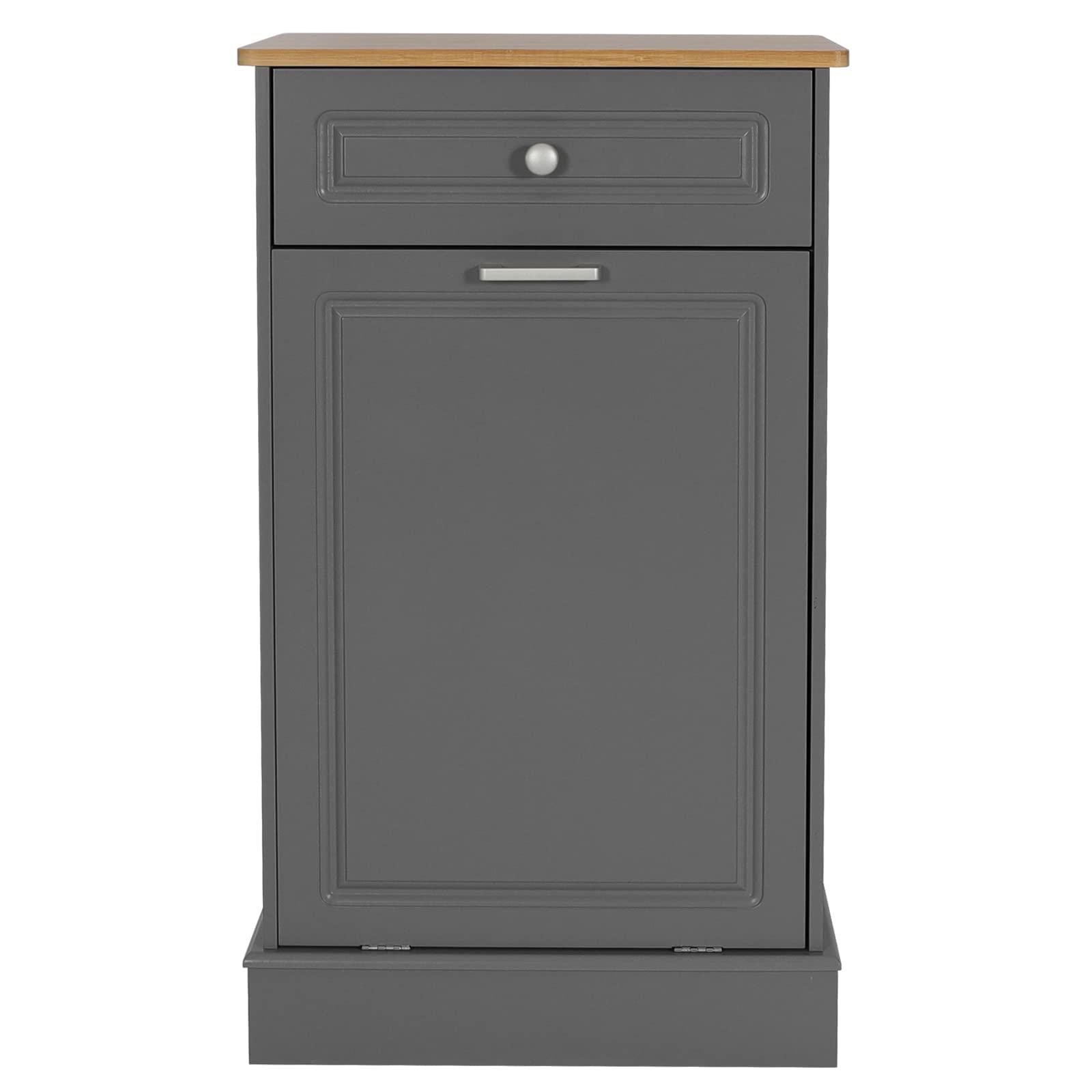 UEV Wooden Tilt Out Trash Cabinet Free Standing Kitchen Trash Can Holder or Recycling Cabinet with Hideaway Drawer (Grey) - WoodArtSupply