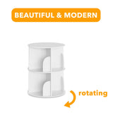 SpaceAid 2 Tier Rotating Bookshelf Tower, Spinning Bookcase Lazy Susan, Revolving 360 Book Shelf Storage Round Carousel, Vertical Rotate Turning Spiral Corner Organizer, White SpaceAid