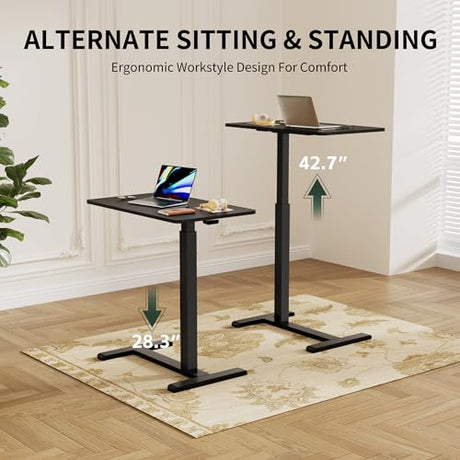 AspenLoft Overbed Bedside Table with Wheels,Rolling Standing Desk Adjustable Height,Pneumatic Mobile Laptop Desk Computer Cart,Rolling Side Table for Home Office,Classroom,Black AspenLoft