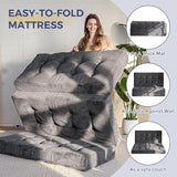 MAXYOYO Tri-Fold Mattress, 6 Inch Tufted Folding Futon Foam Bed, Foldable Floor Mattress Guest Bed Futon Topper Portable Camping Sleeping with Corded Fabric, Dark Grey, 59"x79" MAXYOYO