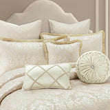 Loom and Mill 9-Piece Elegant Damask Comforter Sets Jacquard Medallion Design, Ultra Soft Floral Bedding with Euro Shams, Bedskirt, Filled Decorative Pillow for Home (Beige White, Queen) Loom and Mill