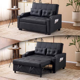 VINGLI Convertible Loveseat Sleeper, Black Faux Leather Futon Sofa Bed Pullout Couch Bed with USB Ports, Cup Holders, Armrest for Living Room, Bedroom, Home Office Apartment VINGLI