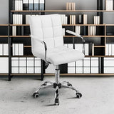 Yaheetech White Desk Chairs with Wheels/Armrests Modern PU Leather Office Chair Midback Adjustable Home Computer Executive Chair 360° Swivel Yaheetech