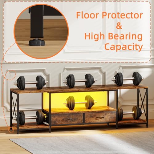 DSAFGGY LED TV Stand with Fabric Drawers, Entertainment Center for 75 80 Inches TV Console Table with Storage Shelves for Living Room, Bedroom, Television Stands 71" Rustic Brown DSAFGGY