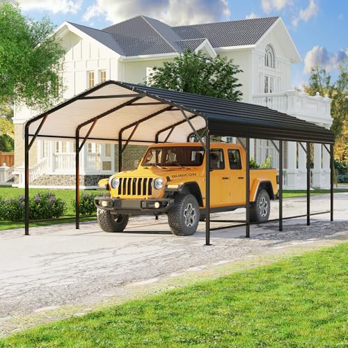 Polar Aurora 12x20 FT Metal Carport, Car Port with Enhanced Base Heavy Duty Garage Outdoor Galvanized Car Shelter, for Car, Boats and Truck Polar Aurora