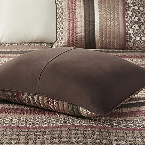 Madison Park Quilt Set Luxurious Jacquard Stripes Design - All Season, Coverlet Bedspread Lightweight Bedding Layer, Shams, Decorative Pillow, Full/Queen(90"x90"), Floral Red 5 Piece Madison Park