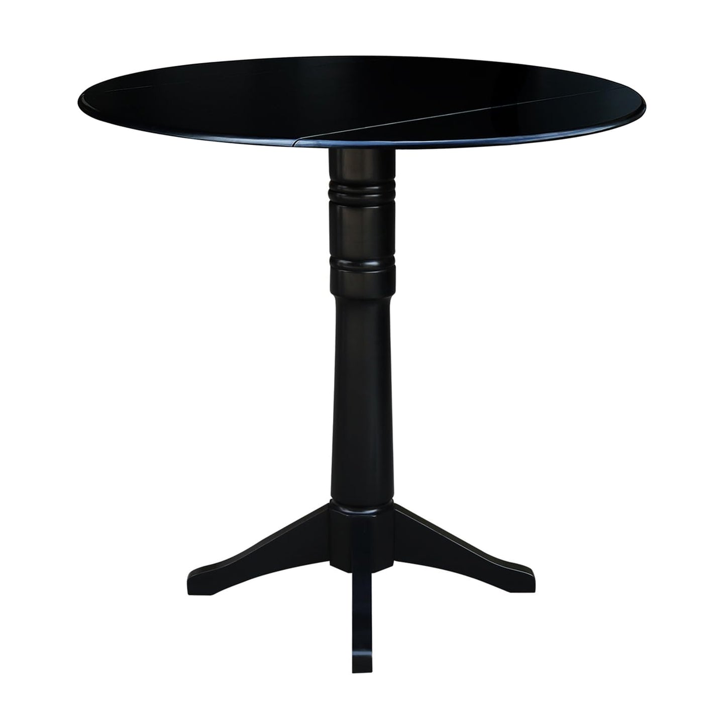 IC International Concepts 42" Round Dual Drop Leaf Pedestal, 42.3" H Dining Table, Black