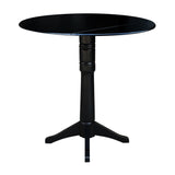 IC International Concepts 42" Round Dual Drop Leaf Pedestal, 42.3" H Dining Table, Black IC International Concepts