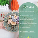 FONNUY Bouquet Flowers Embroidery Kit for Beginners, Pre-Stamped Pattern Kits for Adults with Hoop, Easy to Follow Color Thread Needlework, 8'' Hoop (Joyful Bouquet)