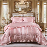 Satin King Comforter Set Silk Like Satin Bedding Set Hotel Soft Polyester Pink Bed Set Luxury Silky Pillow Cover with Quilt Set Ruffle Down Comforter Home Decor Bedding_Dreamer