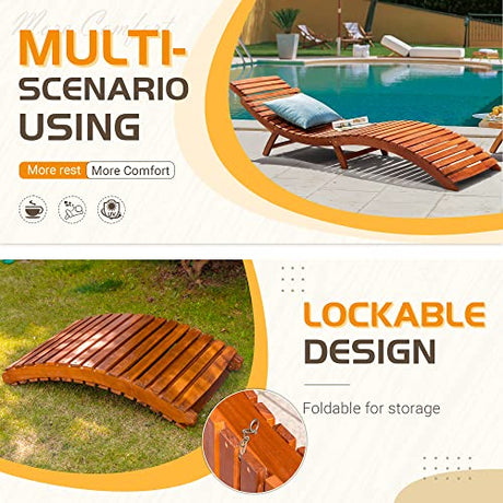 Greesum Wood Folding Chaise Lounge Chair, Weatherproof Extended Sun Lounger with Adjustable Headrest for Patio, Balcony Poolside Garden, Set of 2, Wooden Greesum