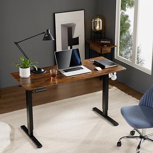 Sweetcrispy Electric Adjustable Height Standing Desk - 55 x 24 inch Sit to Stand Up Desk with Splice Board, Rising Home Office Computer Table with 2 Hook and Wire Hole for Work - WoodArtSupply