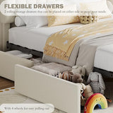 IDEALHOUSE Twin Bed Frame for Kids, Boucle Upholstered Platform Bed for Boys/Girls with 2 Flexible Drawers, Bookcase Headboard, Noise-Free, Easy Assembly, No Box Spring Needed, Beige IDEALHOUSE