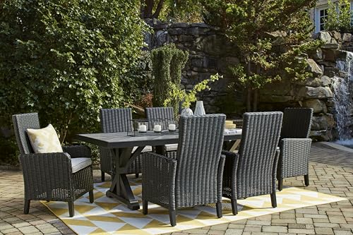 Signature Design by Ashley Beachcroft Casual Weather Resistant Outdoor Arm Chair with Cushion, Set of 2, Light Gray & Black Signature Design by Ashley