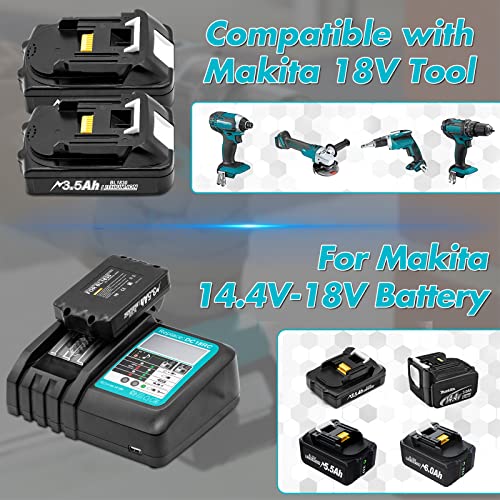 Bonadget 1Pack 3.5Ah 18V Replacement Battery for Makita and 14.4V-18V Battery Charger Combo for Makita LXT 18Volt Battery and Charger BL1860 BL1830 BL1850 BL1815N BL1840 BL1830B BL1860B Tools - WoodArtSupply