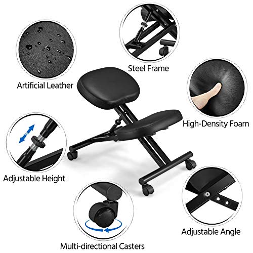 Topeakmart Ergonomic Kneeling Chair Improve Posture & Neck Pain Home Office Desk Chairs Flexible Seating Rolling Adjustable Stool Topeakmart