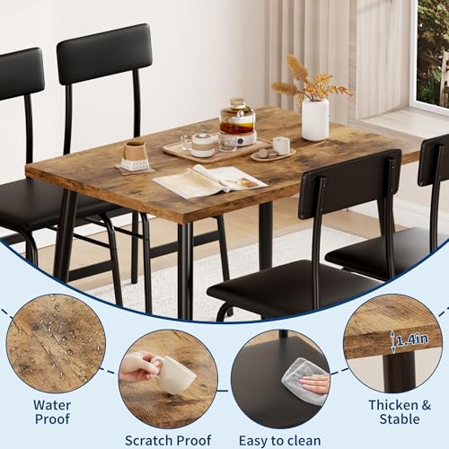 Garvee Dining Table Set for 4, Wood Kitchen Table with 4 Upholstered Chairs, Space-Saving Kitchen and Dining Room Furniture for Small Spaces, Apartment Garvee