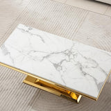 Henf 47" Marble Coffee Table Modern White Faux Marble Center Table with U-Shape Gold Mirrored Base Luxury Rectangular Accent Sofa Table Cocktail Table for Living Room Apartment Henf