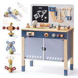 ROBUD Wooden Toy Workbench, Large Kid's Wooden Play Tool, Pretend Play Creative Building Set, Construction Workshop Tool Bench Toys, Gift for Girls & Boys, 3+ ROBUD