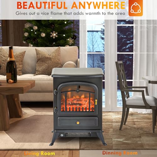 HOMCOM 22" Electric Fireplace Heater, Freestanding Fire Place Stove with Realistic LED Flames and Logs, and Overheating Protection, 725W/1450W, Black HOMCOM