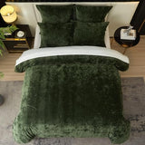 Ivellow Crushed Velvet Comforter Set King Green Comforter Set 5pcs Ultra Soft Lightweight Breathable Bedding Set Luxury Cozy Flannel Comforter King Size (1 Comforter,2 Pillow Shams, 2 Euro Shams Ivellow
