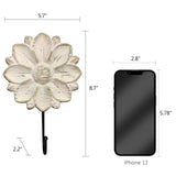 dwellington Decorative Boho Flower Towel Hooks, White Distressed Wood Hanging Hooks, Farmhouse Boho Coat Rack Hooks for Hanging Things, Towels, Purse dwellington