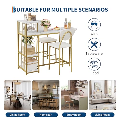 Garvee Dining Table Set for 2, 3-Piece Expandable Bar Table and Chairs Set, with Storage Shelves and Wine Rack, Small Kitchen Dining Set for Living Room, Apartment Garvee