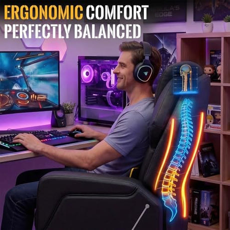 TPHORK Gaming Recliner Chair with Footrest, Push-Back Reclining Gaming Chair with LED Lights, Lumbar Pillow & Side Pockets, Ergonomic Gaming Sofa for Game Room, Home Theater, Man Cave (Black) TPHORK